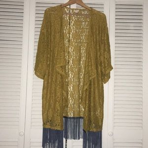 Lularoe Monroe Lace Kimono with Fringe Sz. L
